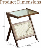 Boho Rattan Side Table, Wooden Accent Table with Magazine Storage Shelf, Mid Century Modern End Table for Living Room Bedroom
