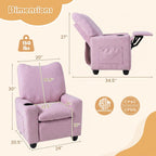 HONEY JOY Kids Recliner with Cup Holder, Chenille Fabric Upholstered Push Back Toddler Sofa w/Storage Pockets, Adjustable Backrest & Footrest, Child Reclining Chair for Ages 3+, Pink