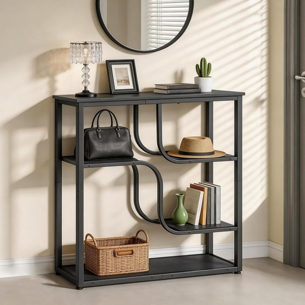 HOOBRO 29.5" Console Table, 5-Tier Narrow Entryway Table, Behind Couch Table with Storage Shelves, Sofa Table for Hallway, Living Rooms, Entryway, Black BB69XG01