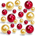 Floating Pearl for Vase Filler No Hole Floating Pearl Beads for Wedding Centerpiece Home Table Decor, Pearls for Brush Holder 130PCS (Gold, Red)