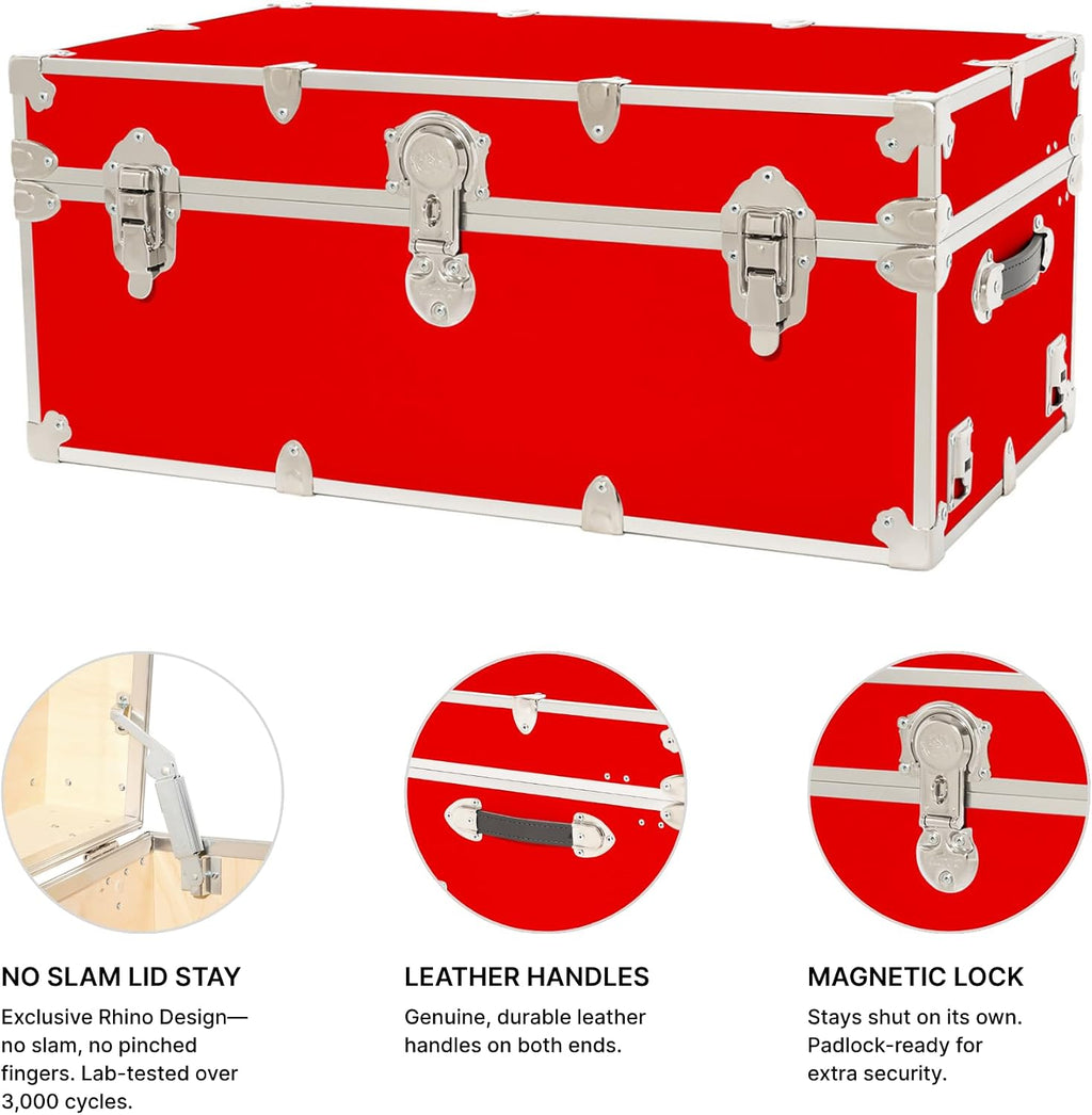Rhino Trunk & Case Classic Large Trunk - 32"x18"x14", 1500+ lbs Capacity - Many Colors, Soft-Close Lid. Strong, USA Made Summer Camp Footlocker and Secure College Dorm Storage Chest