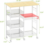 Rolling Kitchen Storage Microwave Cart & Kitchen Island on Wheels, Adjustable Shelf, Lockable Wheels, 27.75" L × 15.35" W, Bakers Rack Microwave Stand with Tilt-Out Baskets, Kitchen, Coffee Bar, White