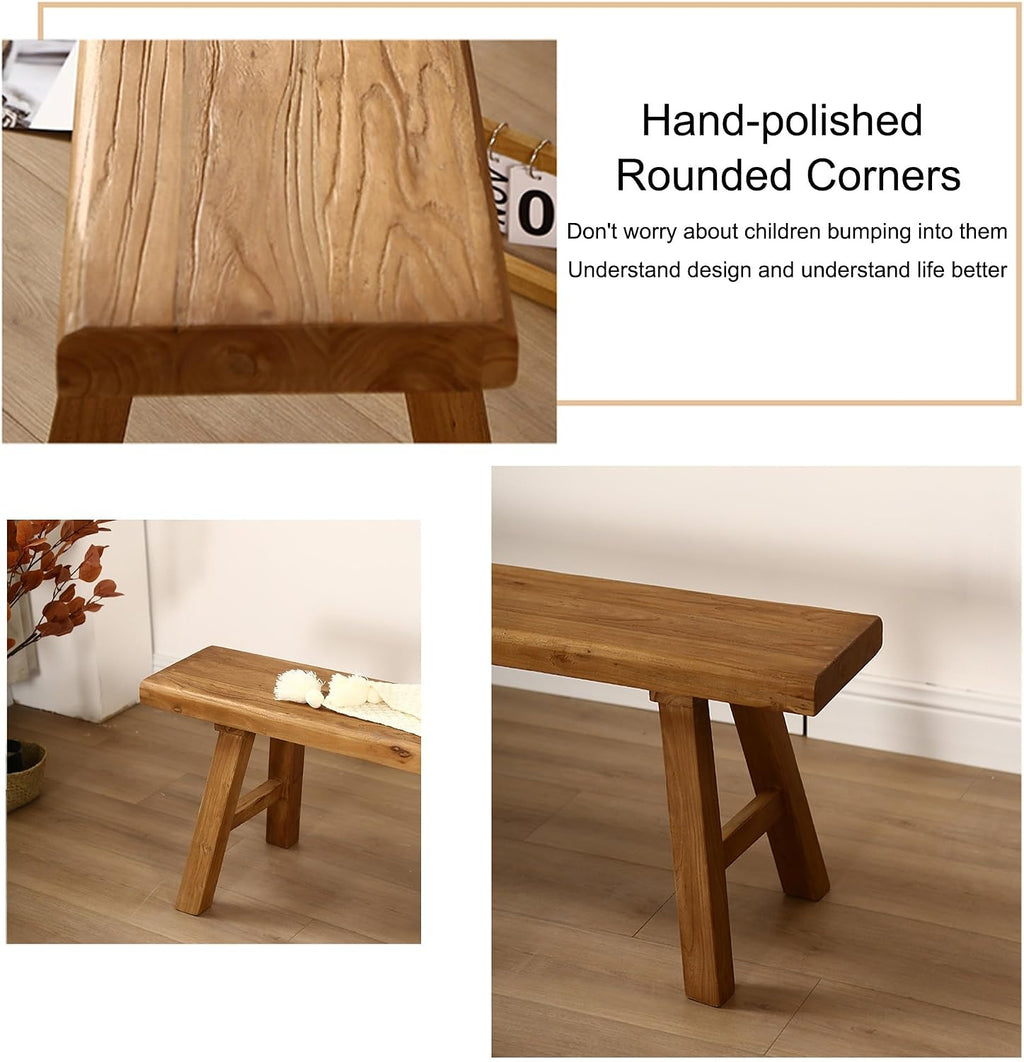 Farmhouse Entryway Dining Wood Bench Seat Furniture Wooden End of Bed Bench for Bedroom Indoor Dining Table Entry Narrow Kitchen Bench Solid Wood Sturdy and Stable(50cm(19.7in))