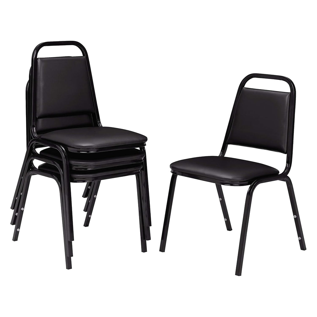 National Public Seating NPS 9100 Series Vinyl Stacking Chair, Panther Black/Black, 4/Pack (9110-B/4)