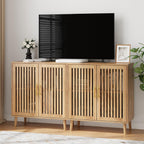 Buffet Cabinet with Storage,Sideboard with Grille Doors&Adjustable Shelf, Wood Coffee Bar Storage Cabinet for Kitchen Living Room Entryway (Natural Wood, 31.5 Inch)