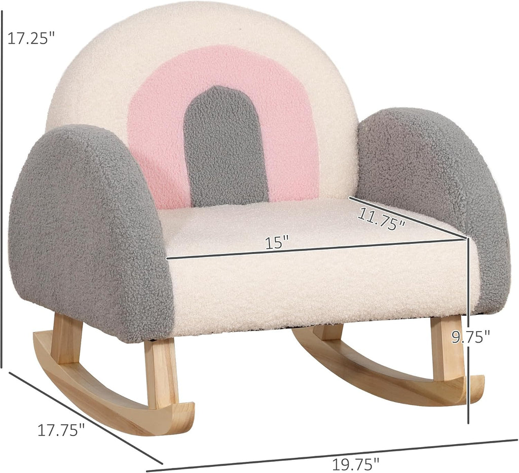 Qaba Kids Sofa, Toddler Rocking Chair with Solid Wooden Frame, Faux Lamb Fleece Fabric, Kids Arm Chair for Nursery or Playroom, Ages 18-36 Months, Gray