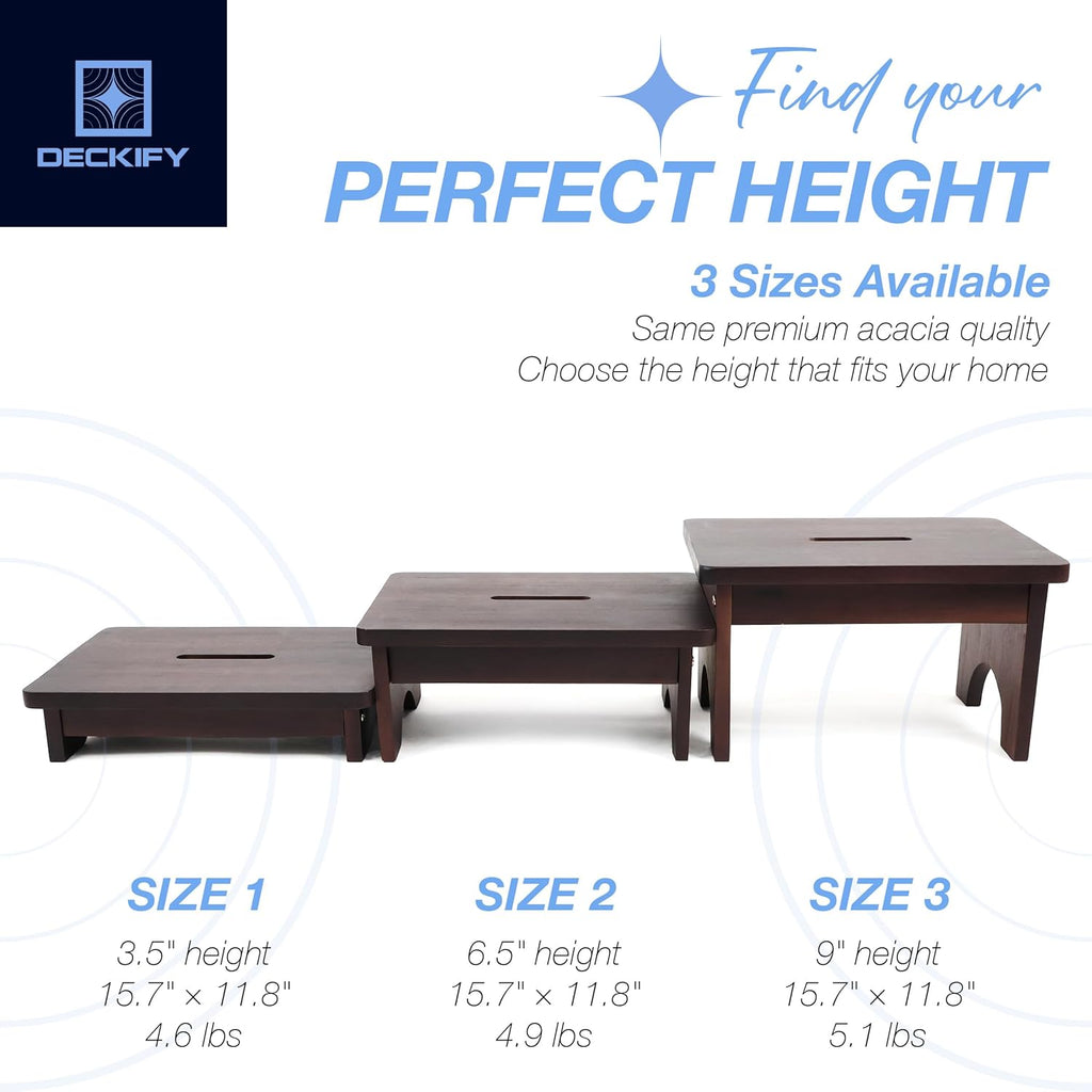 Premium Wooden Step Stool for Adults, Small Acacia Wood Stepping Stool, Non-Slip 1-Step Bedside Stool for Bed & Bathroom, 600 lbs, Portable — 3.5 Inch