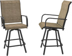 Outdoor Bar Stools Set of 2, 28.4" Pub Height Tall Patio Chairs, All-Weather 360° Swivel Patio Barstools for Outside Garden Poolside Yard, Brown