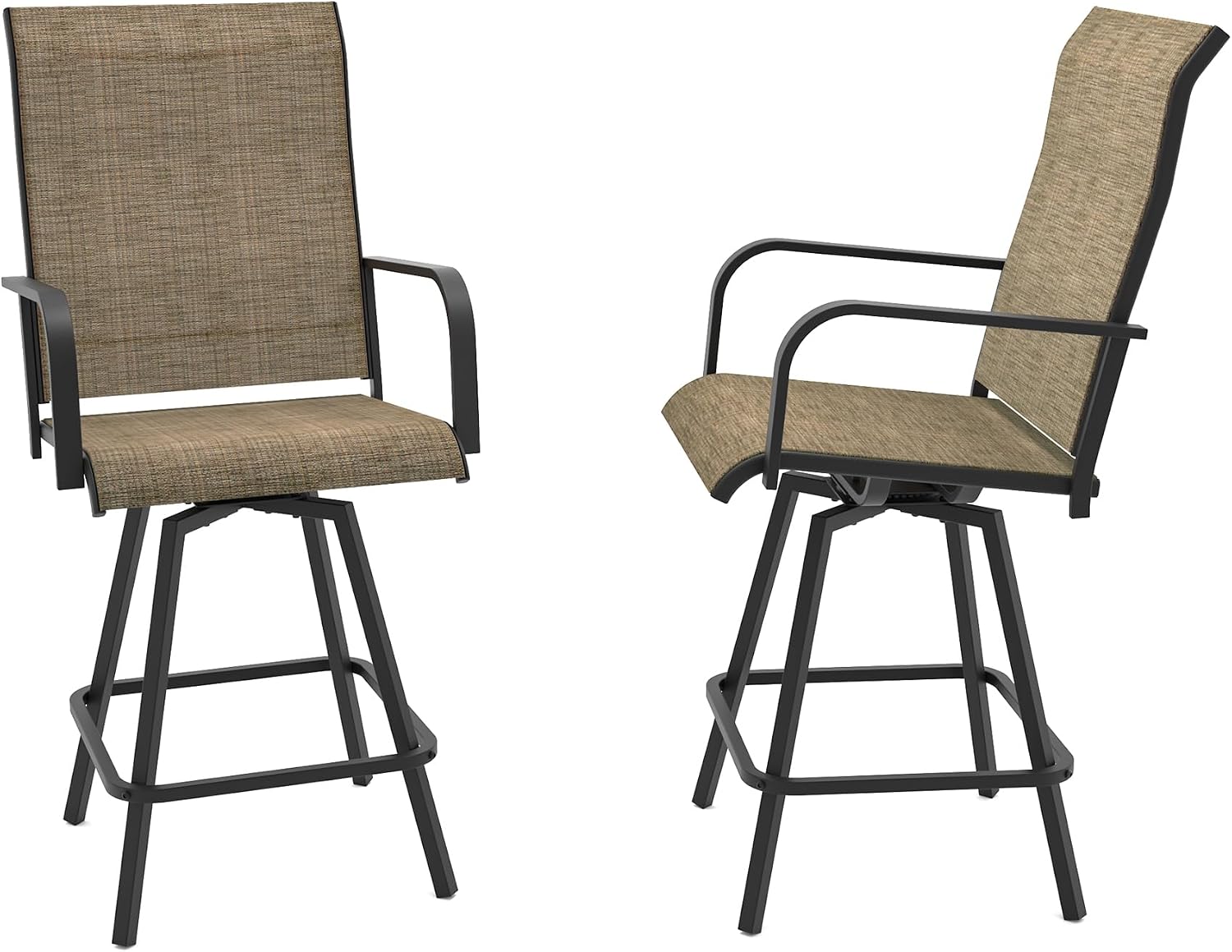 Outdoor Bar Stools Set of 2, 28.4" Pub Height Tall Patio Chairs, All-Weather 360° Swivel Patio Barstools for Outside Garden Poolside Yard, Brown