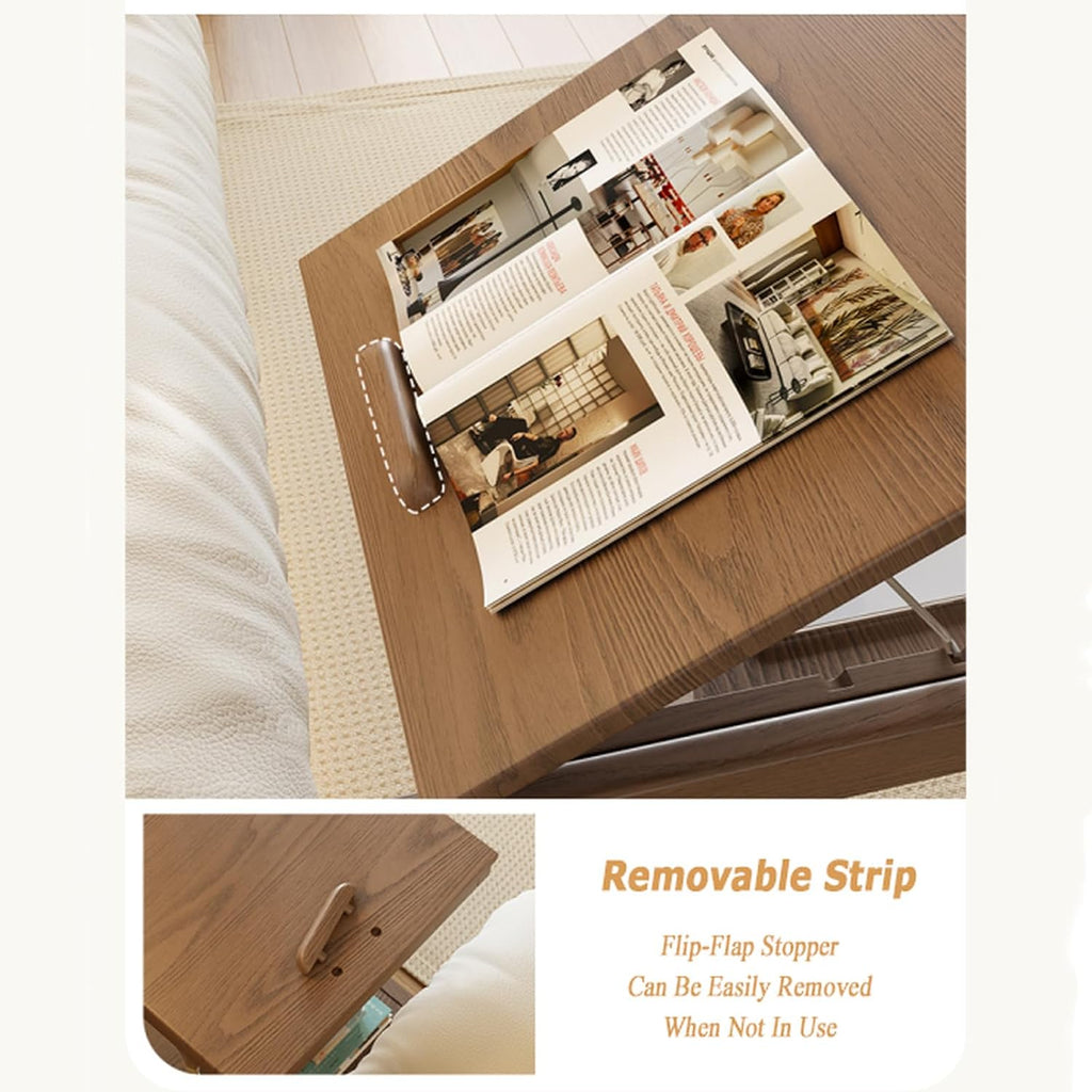 C Shaped Adjustable Solid Wood TV Tray Table with Wheels - Removable Side Tables for Couch, Ideal for Living Rooms and Bedrooms, Perfect for Narrow Spaces