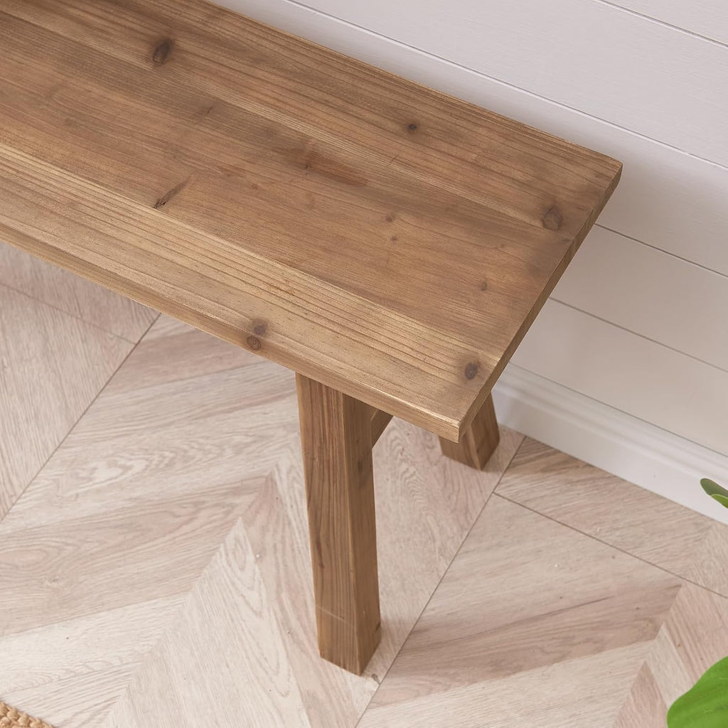 Wnutrees 51.2" Solid Wood Bench, Farmhouse Rustic Entryway Bench Seat for Dining Room, Hallway, End of Bed, Handcrafted Finish, Natural