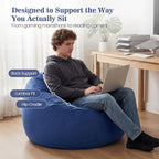 ACH Bean Bag Chair for Adults and Teens - 3ft Memory Foam Floor Chair, Perfect for Dorms, Gaming & Relaxing, Machine Washable Velvet Cover (Blue-Medium)