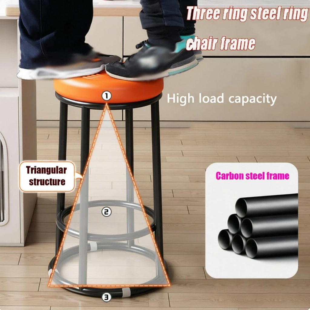 Bar Stools, Modern Dining Chair, Commercial Stainless Steel Stool, Office Three-Ring High Chair, for Kitchen Island, Corporate Reception(Black,58cm/23in)