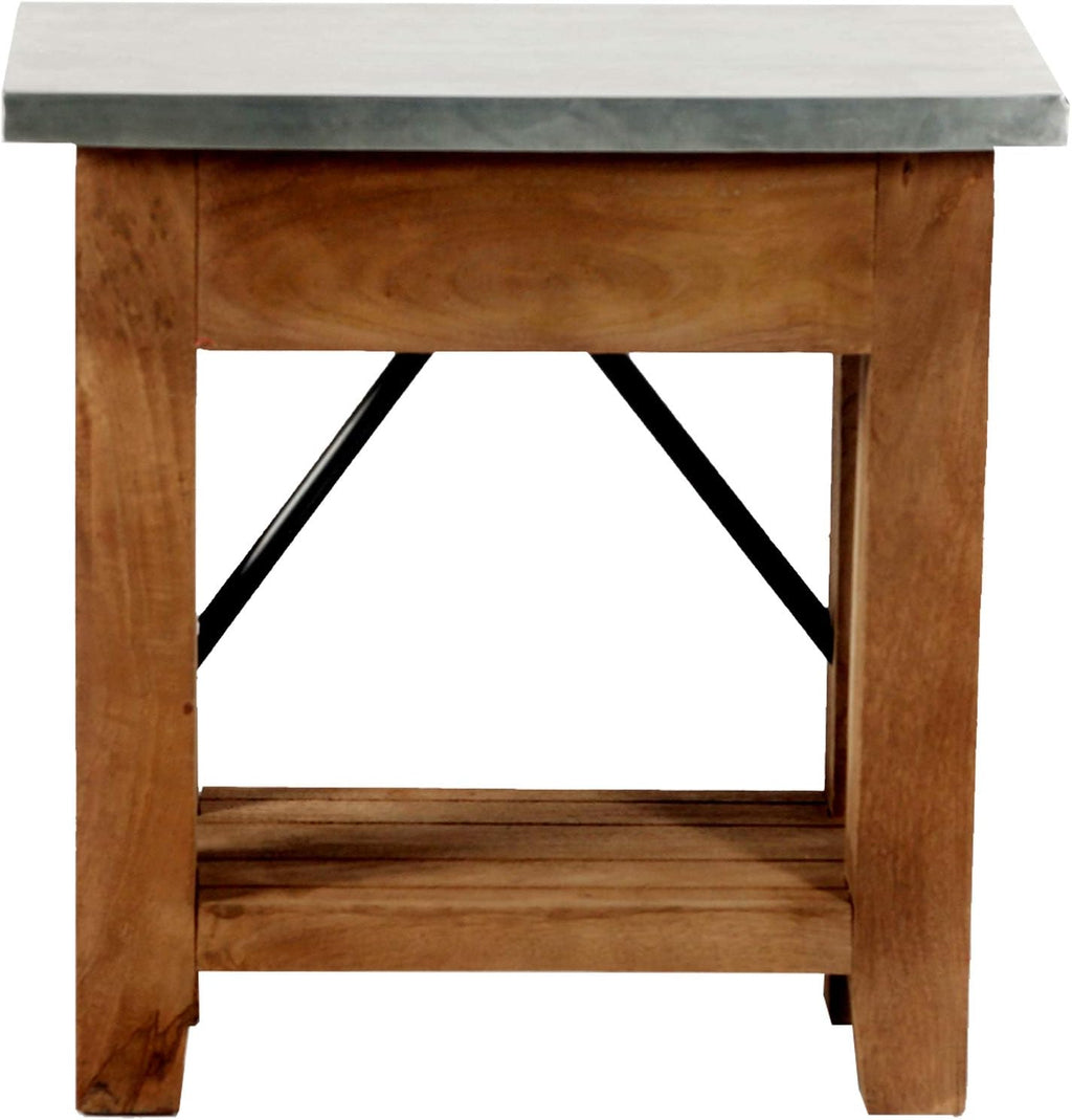 Millwork End Table with Steel Top – Rustic Industrial Narrow Side Table with Lower Shelf and Crossbar Accent – Small Space Accent Table for Living Room, Bedroom, Office by Alaterre Furniture