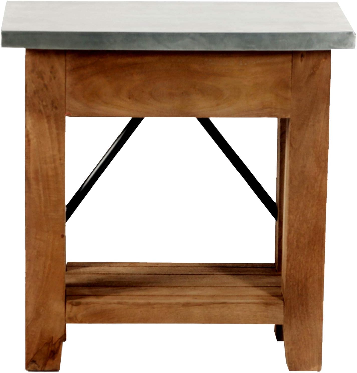 Millwork End Table with Steel Top – Rustic Industrial Narrow Side Table with Lower Shelf and Crossbar Accent – Small Space Accent Table for Living Room, Bedroom, Office by Alaterre Furniture