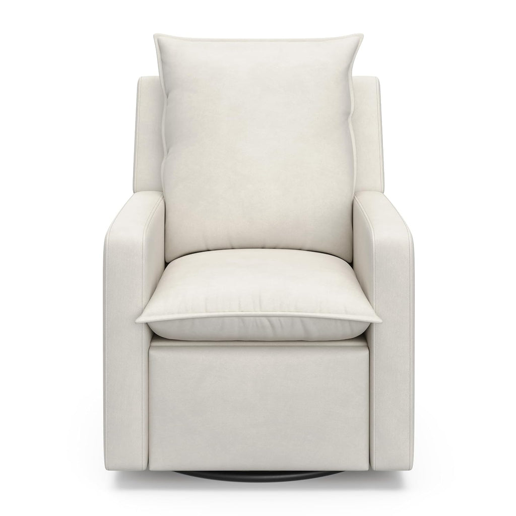 Storkcraft Timeless Reclining Glider (Ivory) -USB Charging Port, 360-Degree Metal Swivel Base, Manual Extending Foot Rest, Supportive Cushions, Durable Fabric