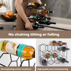 Black Countertop Wine Rack 14 Bottles, Geometric Stainless Steel Wine Bottle Holder,3 Tier Wine Racks for Cabinet Pantry Bar Table No Assembly Required