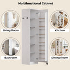 IRONCK Narrow Kitchen Pantry Storage Cabinet, 72" Slim Single Door with 6 Adjustable Shelves, Door Rack and Wheels, Space Saving Freestanding Storage Floor Cabinet for Small Place, White