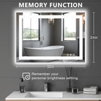 DUMOS 24.1"x32.1" LED Bathroom Mirror, Smart Anti-Fog Bathroom Vanity Mirror with Front Light & Backlit, 3 Color Temperatures, Dimmable, Memory Function