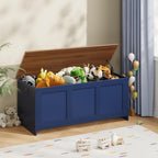 HOOBRO Storage Bench, 39.3" Retro Wooden Storage Chest, Wooden Storage Trunk, Toy Chest with Lift Top, Multifunctional Entryway Organizer, for Entryway, Living Room, Blue and Walnut UH141CW01G1