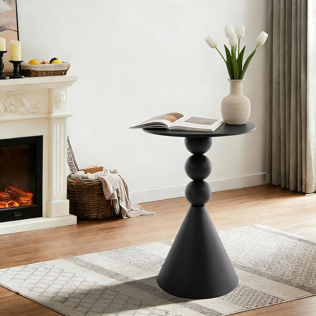 Metal Martini Table, 15.7" Small Drink Table with Round Pedestal Design, Modern Nightstand Accent End Tables for Living Room Bedroom Sofa Corner Office (Black)