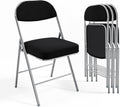 VINGLI 4 Pack Folding Chairs with Padded Seat & Backrest, Metal Frame, Durable Corduroy Fabric, 350 lbs Capacity, Set of 4, Black – Ideal for Weddings, Parties, Office Events