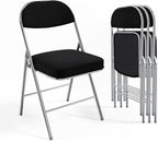 VINGLI 4 Pack Folding Chairs with Padded Seat & Backrest, Metal Frame, Durable Corduroy Fabric, 350 lbs Capacity, Set of 4, Black – Ideal for Weddings, Parties, Office Events