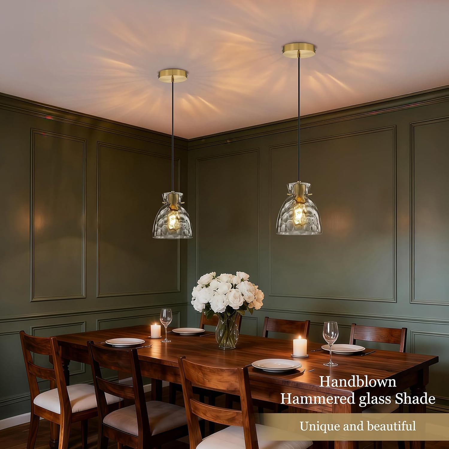 5.9" Mini Black Gold Pendant Lights Kitchen Island 2 Pack, Small Brushed Brass Hammered Glass Pendant Light Fixtures, Modern Hanging Lights Kitchen Pendant Lighting over Sink Bathroom Dining Room