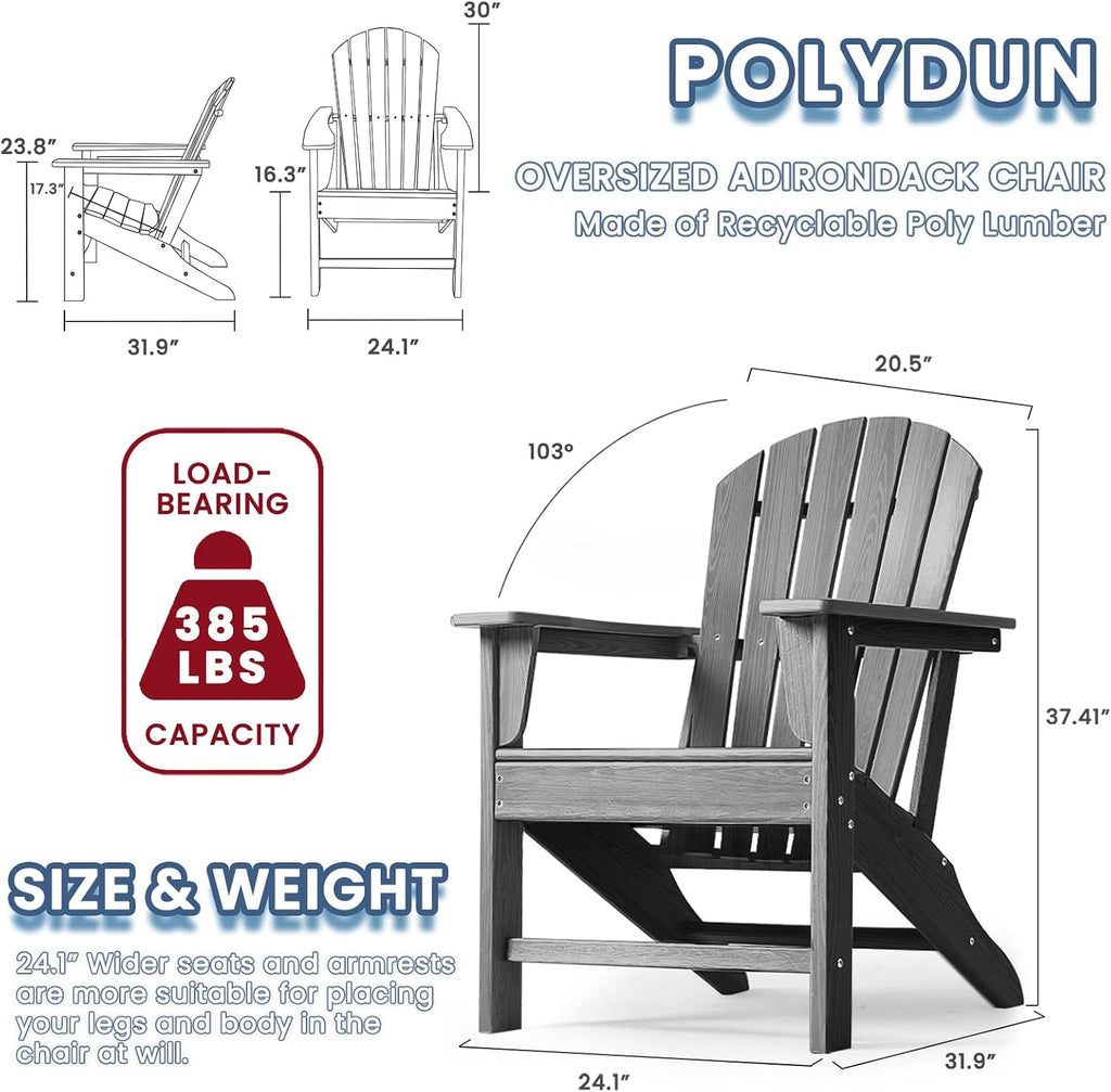 Farmhouse Adirondack Chair Wood Texture, Poly Lumber Patio Chairs, Pre-Assembled Weather Resistant Outdoor Chairs for Pool, Deck, Backyard, Garden, Fire Pit Seating, Slate Gray