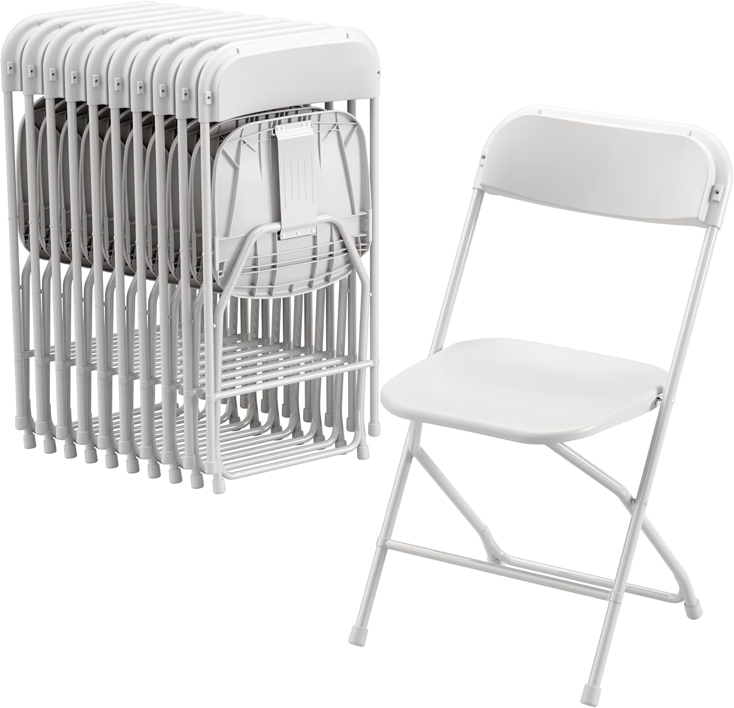 Allpop 10 Pack Plastic Folding Chair, 300lb Capacity, Portable Commercial Chair Seat with Steel Frame for Wedding Party Office Indoor Outdoor Events, Stackable, White