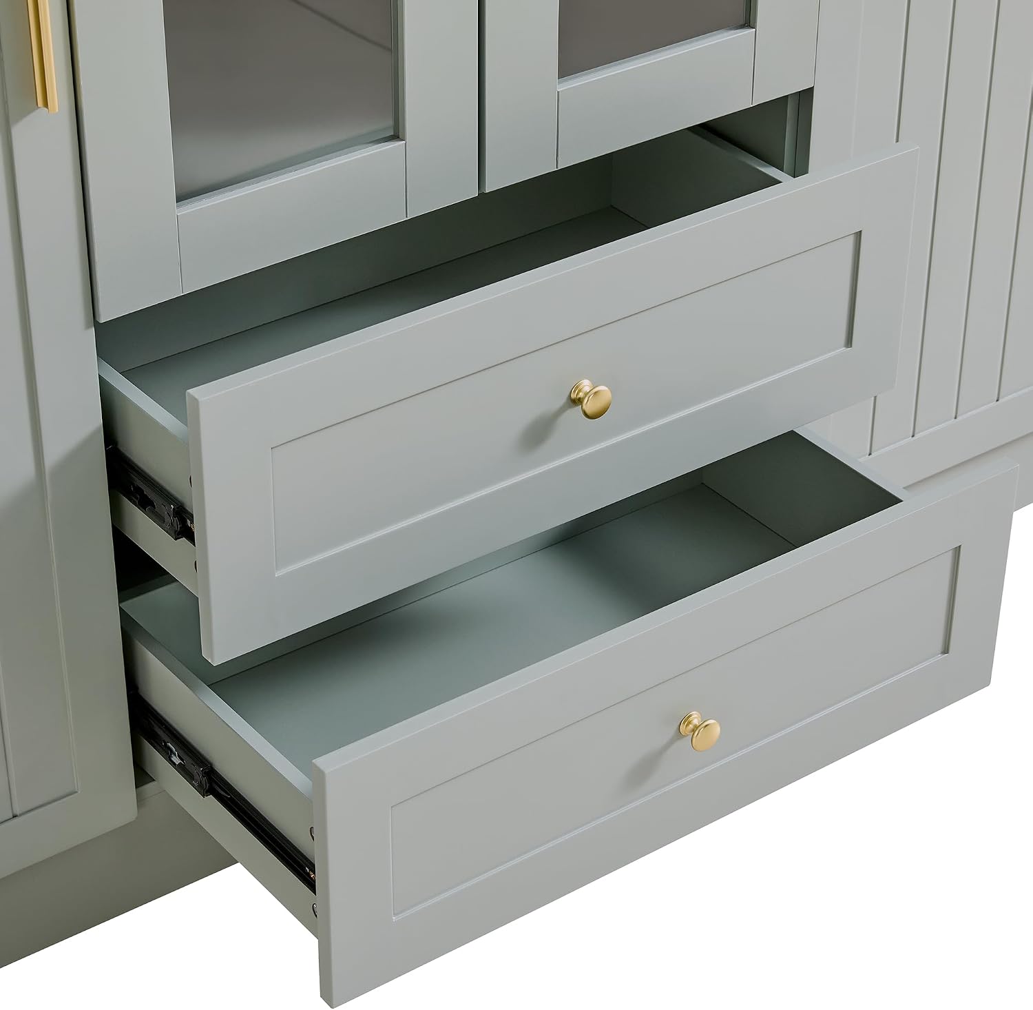 Virubi Modern Large Kitchen Pantry with 6 Doors, 53.2" L x 17.7" W Storage Cabinet - Adjustable Shelves, Pull-Out Trays, Wine Rack & Drawers for Dining Room/Kitchen Organization (Green)