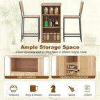 COSTWAY 3-Pcs Kitchen Table & Chairs Set, High Top Bar Table with 2 Stools, Storage, Adjustable Shelf, Metal Frame, Counter Height Dining Room Set for 2, Boho Rattan Table Set for Living Room, Study