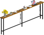 GRLEAF 90" Sofa Table with Built-in Power Strip (4 AC Outlets & 4 USB Ports) – 4.9ft Power Cord, Metal Frame, Easy Assembly, Long Couch Table Behind Sofa, Living Room and Home Office | Rustic Brown
