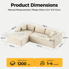 CAMMOO 108" Boneless Couch in One Box, Cloud Couches for Living Room, Beige | Compressed in One Box, Corduroy Boneless, Deep Seat, 4 Storage Pockets, L-Shaped Modular