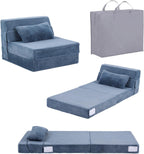 Tiita Convertible Folding Kids Sofa Bed with Pillow & Storage Bag, Plush Fabric Floor Mattress Couch Bed, Washable Cover, Kids Room, Playroom, Dorm, Apartment, Blue Grey