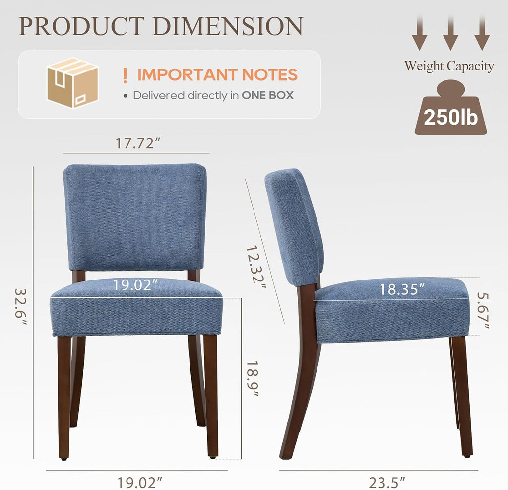 COLAMY Upholstered Dining Chairs Set of 2, Fabric Kitchen Chairs with Padded Seat & Back, Solid Wood Legs, Modern Simple Dining Room Chairs for Kitchen, Dining Room, Living Room, Blue