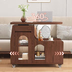 Space-Saving Swivel Trays Timber End Side Table with Storage Cabinet for Living Room and Bedroom