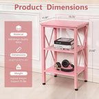 VECELO End Table, 24" Tall Living Room Side Tables, X-Design Reinforced Bedside Table, Nightstands with 3-Tier Storage Shelves for Small Spaces, Office, Bathroom, Bedroom, Pink, 1 Pack