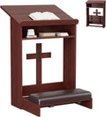 Foldable Prayer Kneeler, Wooden Prayer Bench with Storage Shelf, Cushion Pad, Rounded Corner Bookend and Customizable Cross Decoration, Reinforced Steel Tube Base Design (Mahogany)