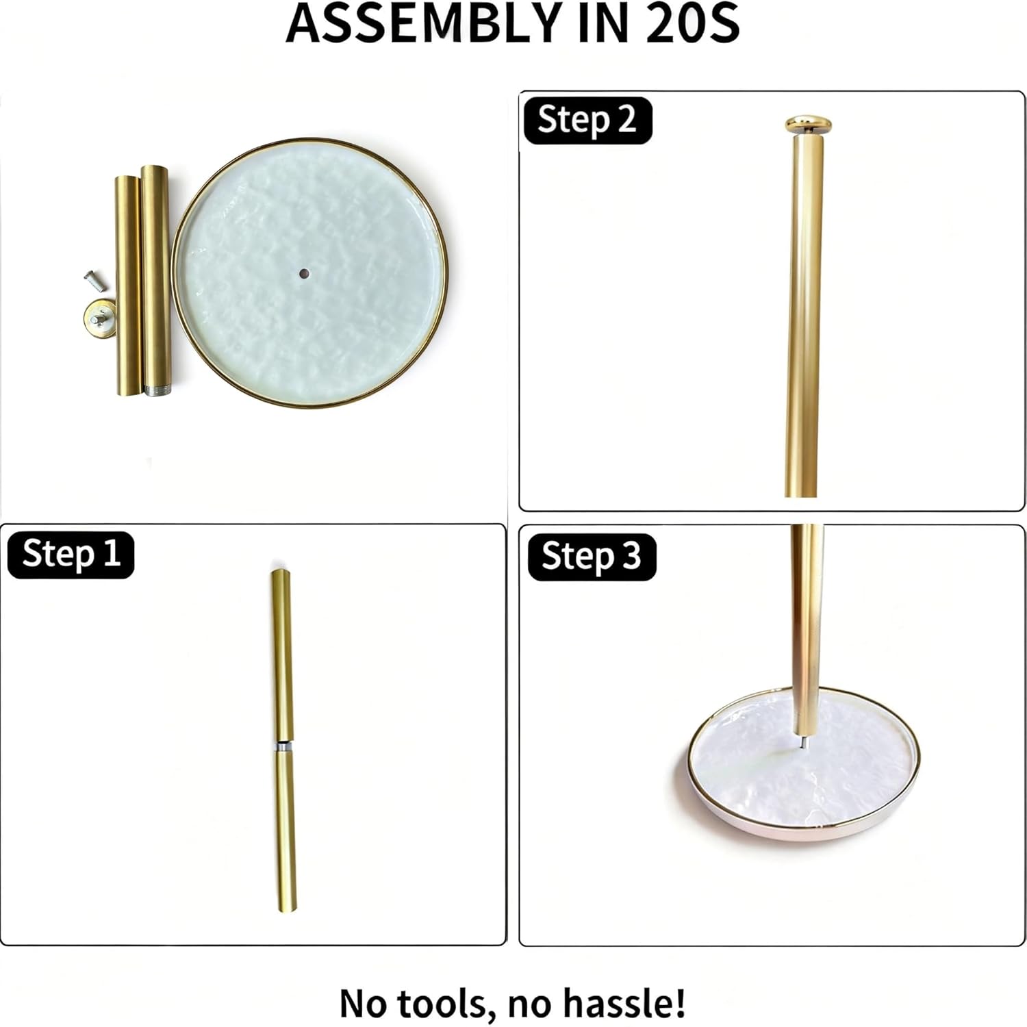 Paper Towel Holder Countertop,Kitchen Paper Towels Holder with Weighted Ceramic Base, Golden Paper Towel Holders for Standard and Large Size Rolls