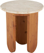 Deco 79 Teak Wood Handmade Side End Accent Table End Table with Beige Marble Tabletop, Side Table 20" x 20" x 22", Brown