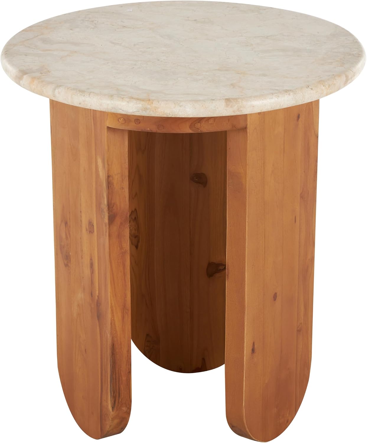 Deco 79 Teak Wood Handmade Side End Accent Table End Table with Beige Marble Tabletop, Side Table 20" x 20" x 22", Brown