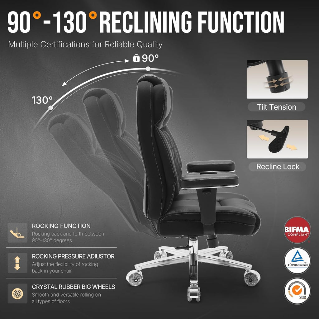 Big and Tall Office Chair 650lbs,Heavy Duty Office Chairs with Dual Rubber Wheels,Extra Wide Desk Chair,Adjustable Ergonomic Lumbar Support,High Back Rocking Computer Chair for Heavy People