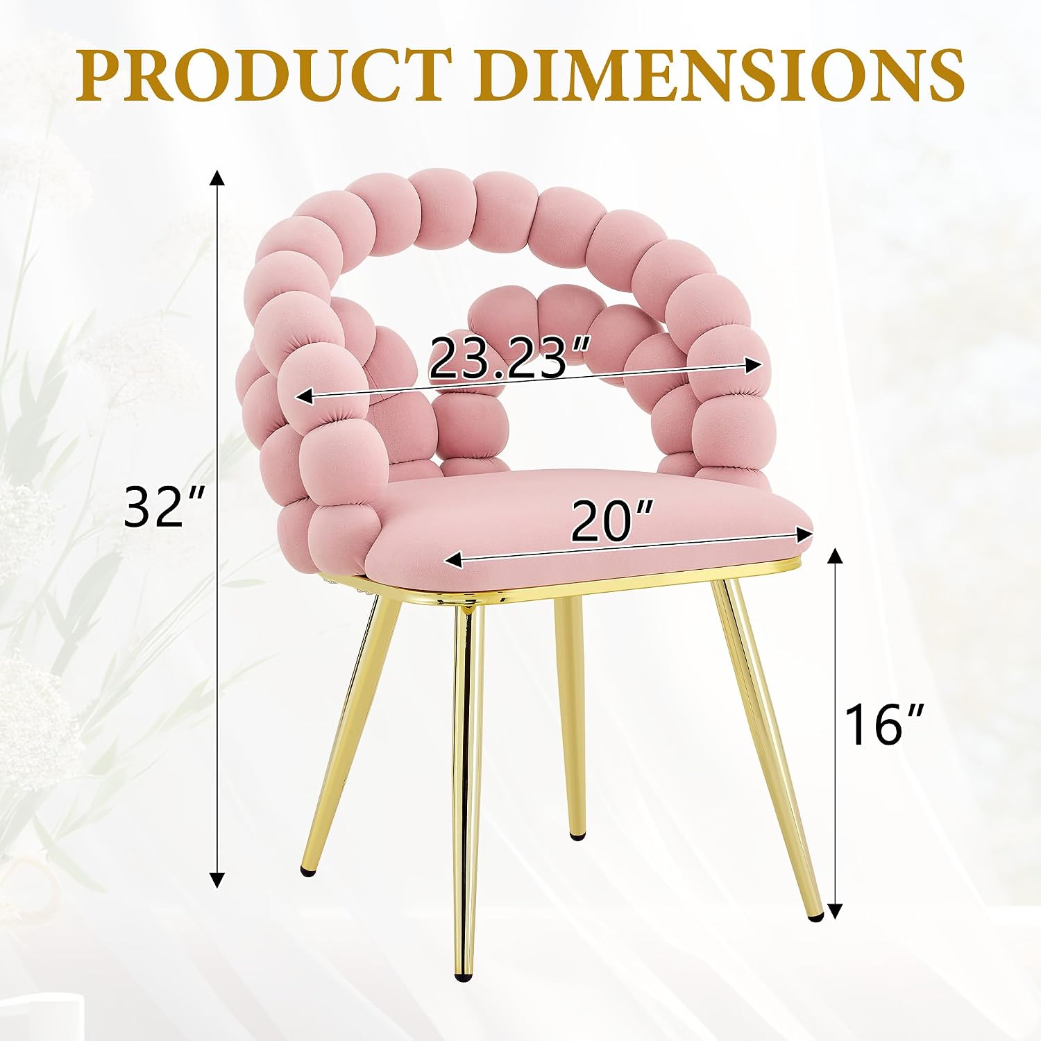 Montary Modern Pink Velvet Dining Chairs with Bubble Back, Set of 2 Accent Chair with Gold Metal Legs, Upholstered Vanity Chair for Dining Room, Living Room, Bedroom