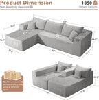 ELUCHANG Oversized 108” Boneless Couch, Comfy Cloud Modular Sectional Sofa, L-Shape Sofa with Chaise, Memory Foam Upholstered Couch for Living Room, Bedroom, No Assembly Required, Corduroy Grey