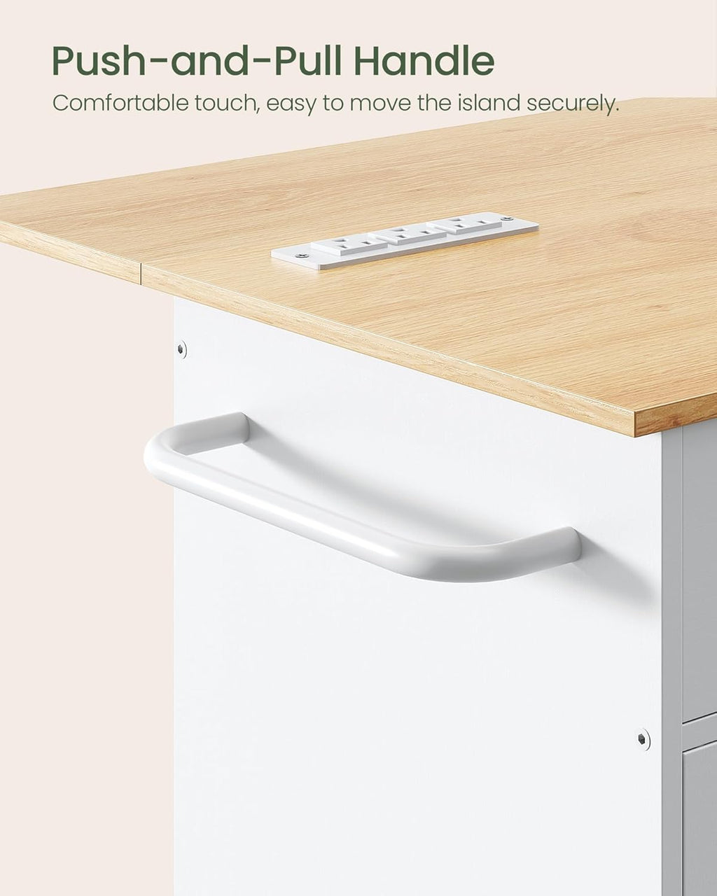 CHOEZON Kitchen Island, Kitchen Island Cart with One Double Cabinet and Drawer, Rolling Storage Cart with Power Strip, with Drop Leaf, for Kitchen, Living Room, White and Natural MZD01UWNN1