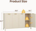 Fluted Buffet Cabinet with Storage, 55" Sideboard Cabinet with 4 Doors, Modern Credenza Accent Console Cabinet Coffee Bar Table for Living Room Dining Room Hallway, Natural