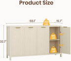 Fluted Buffet Cabinet with Storage, 55" Sideboard Cabinet with 4 Doors, Modern Credenza Accent Console Cabinet Coffee Bar Table for Living Room Dining Room Hallway, Natural