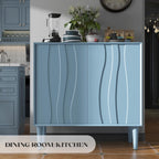 Easyego 31.5" Mid Century Modern Cabinet, Sideboard Buffet Cabinets with 2 Doors, Wood Accent Storage Cabinets with Adjustable Shelves and Line Panels for Living Room, Entry Way, Dinging Room -Blue