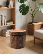 CHEFAN Fruit Storage Stool Ottoman,Tree Stump Stool, Cute Folding Storage Toy Box, Collapsible Seat Chest, Wood Stump Organizer Stool for Toy, Cloth and Kids